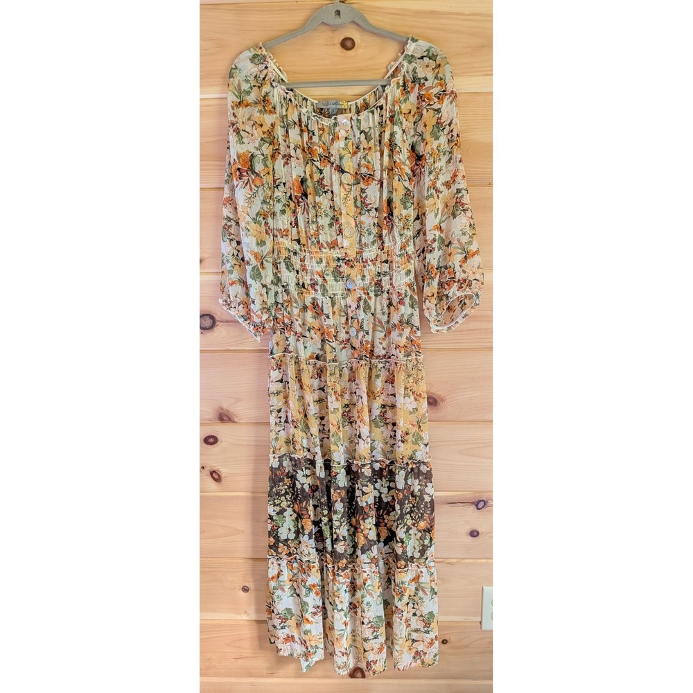 Figueroa & Flower Anthropologie Maxi Dress 2X Sheer Cottage Boho Prairie Whimsy - Picture 3 of 12